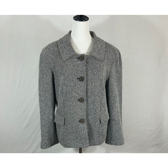 J Jill Blazer Womens 16 Gray Tweed Single Breasted Button Front Career Jacket - Picture 1 of 12